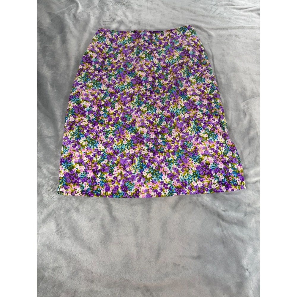 Vintage Y2K 90s Rampage Mini Pencil Skirt Sz 1 Purple Floral Daisy Front Slit